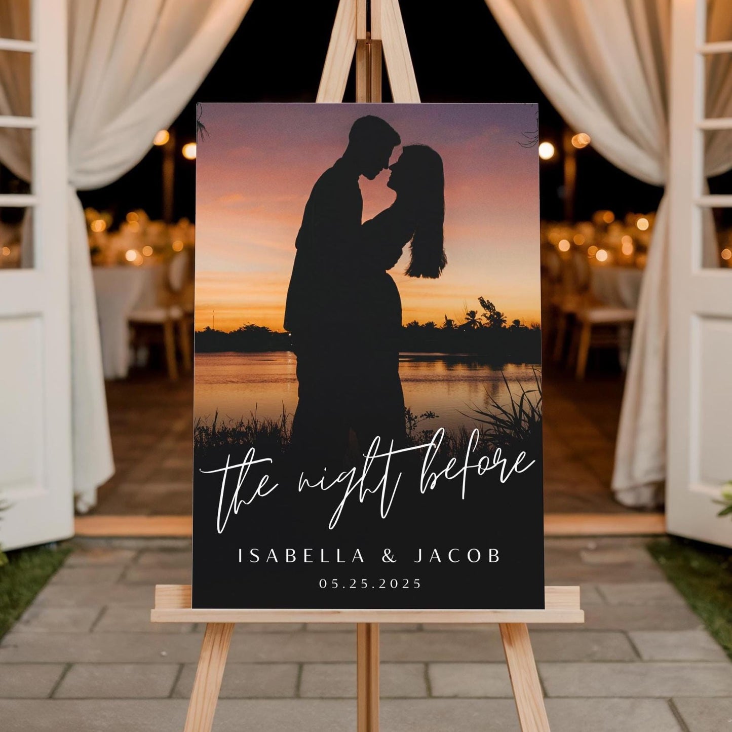 "The Night Before" Calligraphy Rehearsal Dinner Welcome Sign with Photo