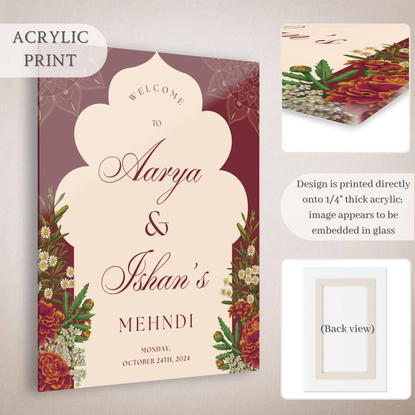 Red Floral Arch Indian Wedding Welcome Sign for Mehndi, Sangeet, Haldi etc.