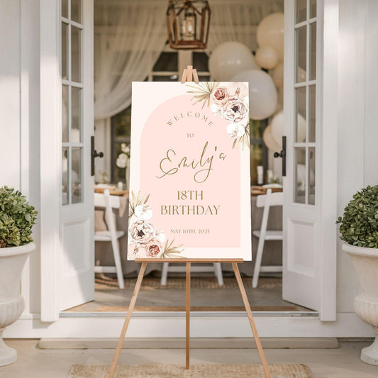 Boho Floral Arch18th Birthday Party Welcome Sign