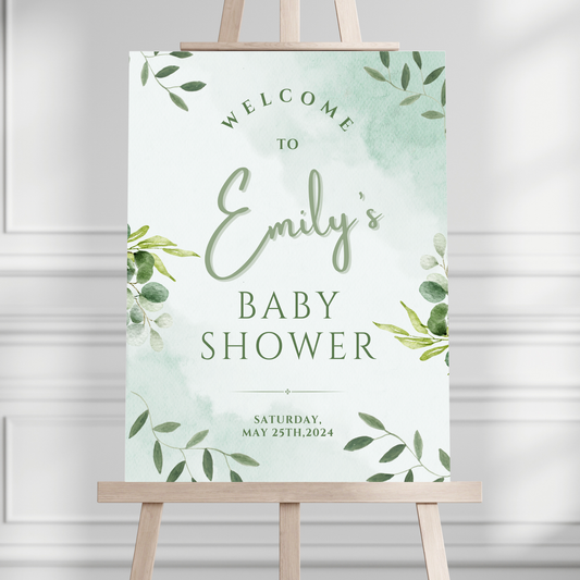 Simple Leaves Baby Shower Welcome Sign - Magnolia Dane Co.