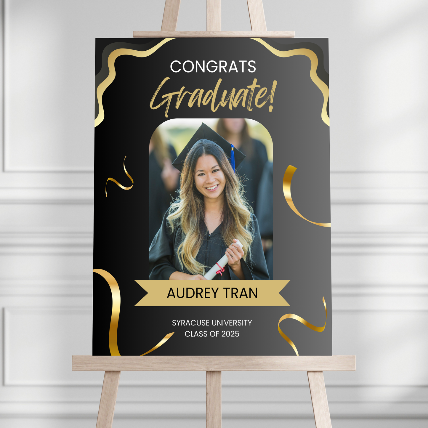Black & Gold Custom Photo Graduation Party Welcome Sign