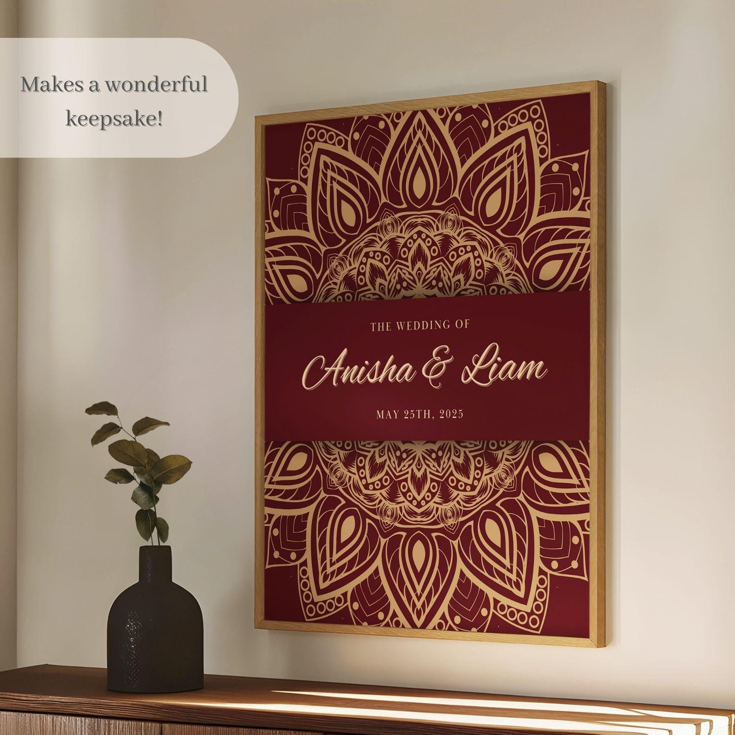 Maroon & Gold Intricate Indian Wedding Welcome Sign for Mehndi, Sangeet, Haldi etc.