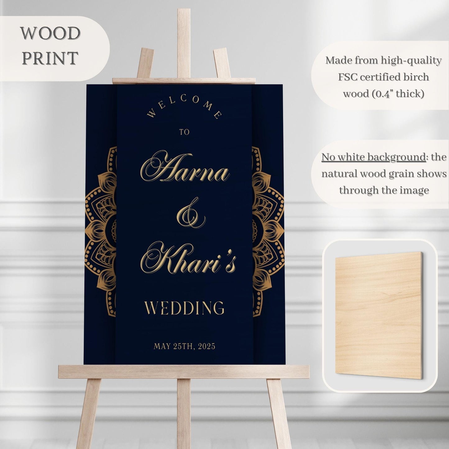 Navy & Gold Indian Wedding Welcome Sign for Mehndi, Sangeet, Haldi etc.