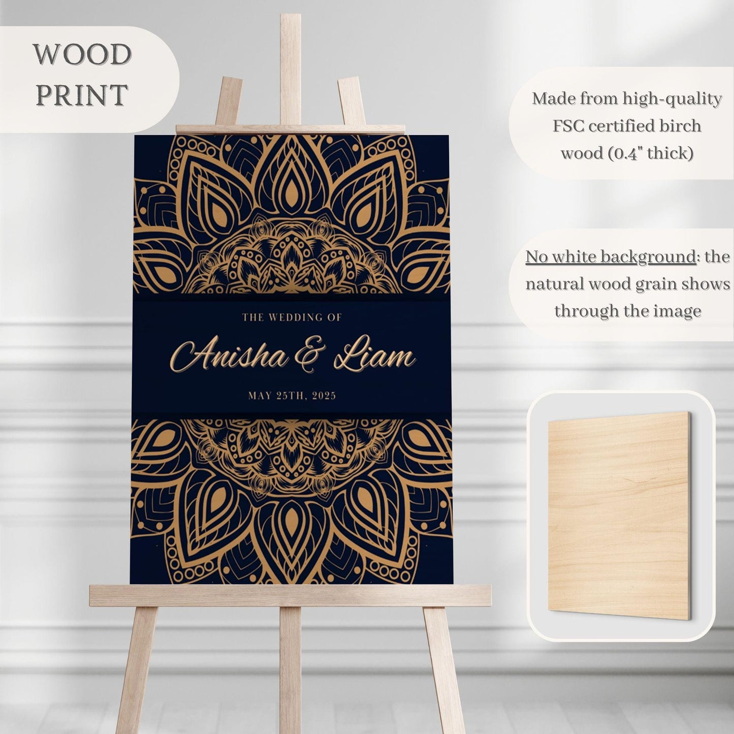 Navy & Gold Intricate Indian Wedding Welcome Sign for Mehndi, Sangeet, Haldi etc.