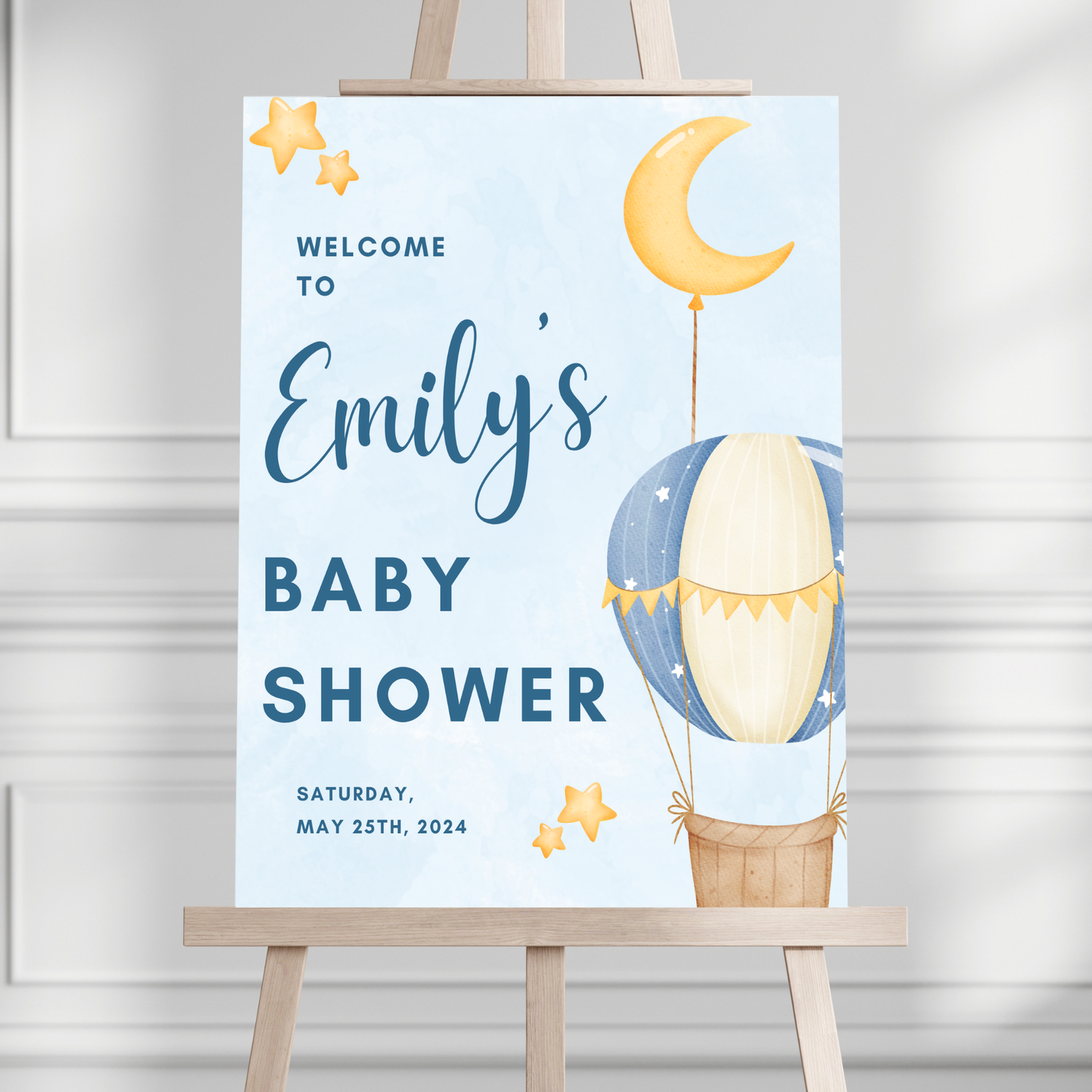 Blue Hot Air Balloon Baby Shower Welcome Sign - Magnolia Dane Co.