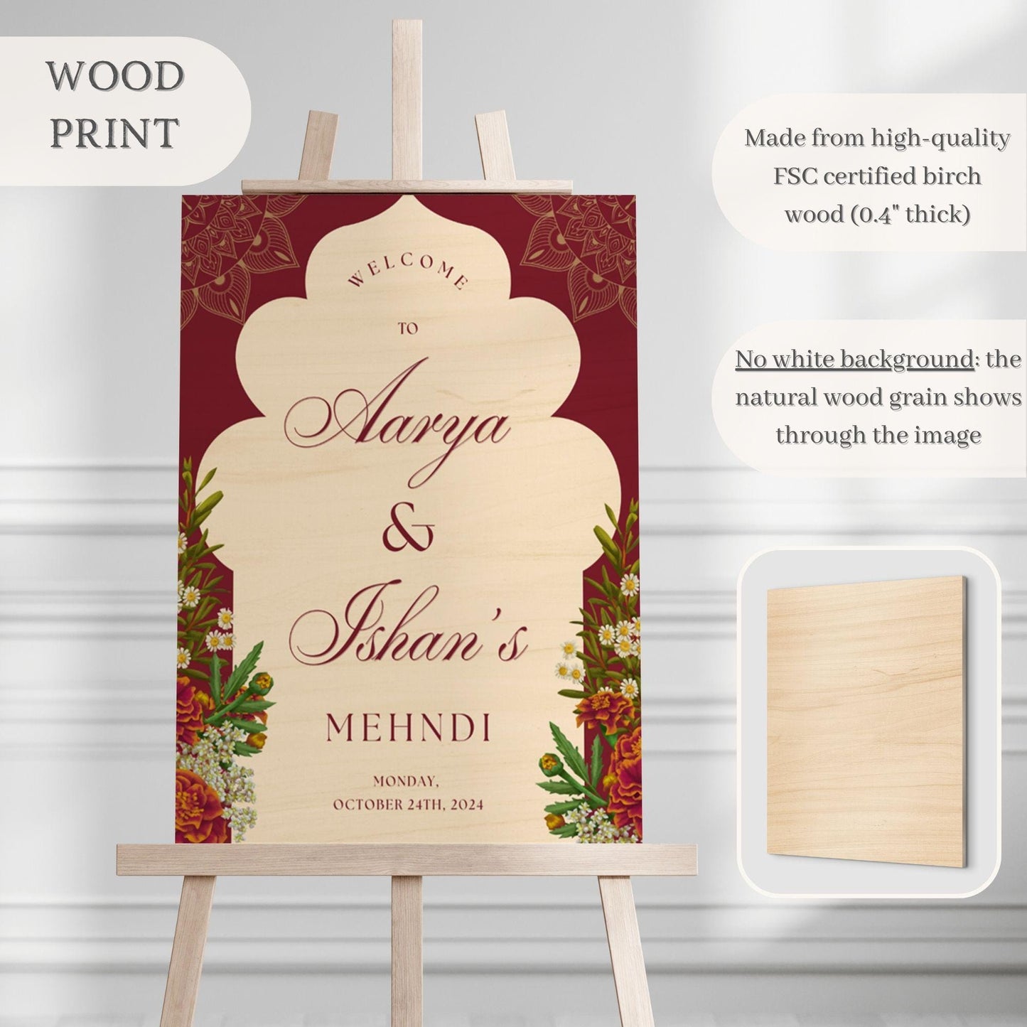Red Floral Arch Indian Wedding Welcome Sign for Mehndi, Sangeet, Haldi etc.