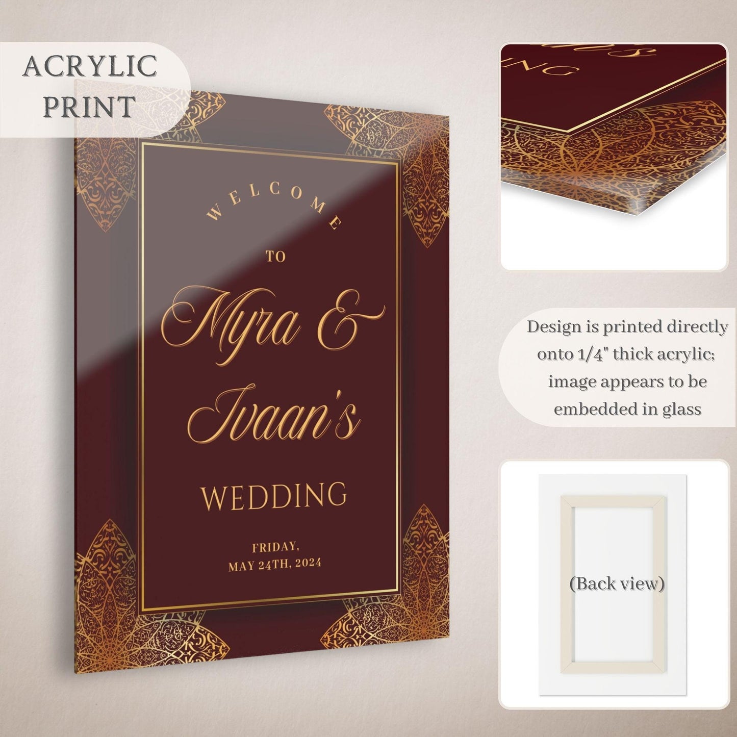Maroon & Gold Indian Wedding Welcome Sign for Mehndi, Sangeet, Haldi etc.