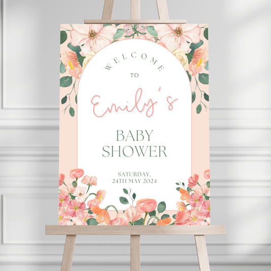 Peach Floral Baby Shower Welcome Sign - Magnolia Dane Co.