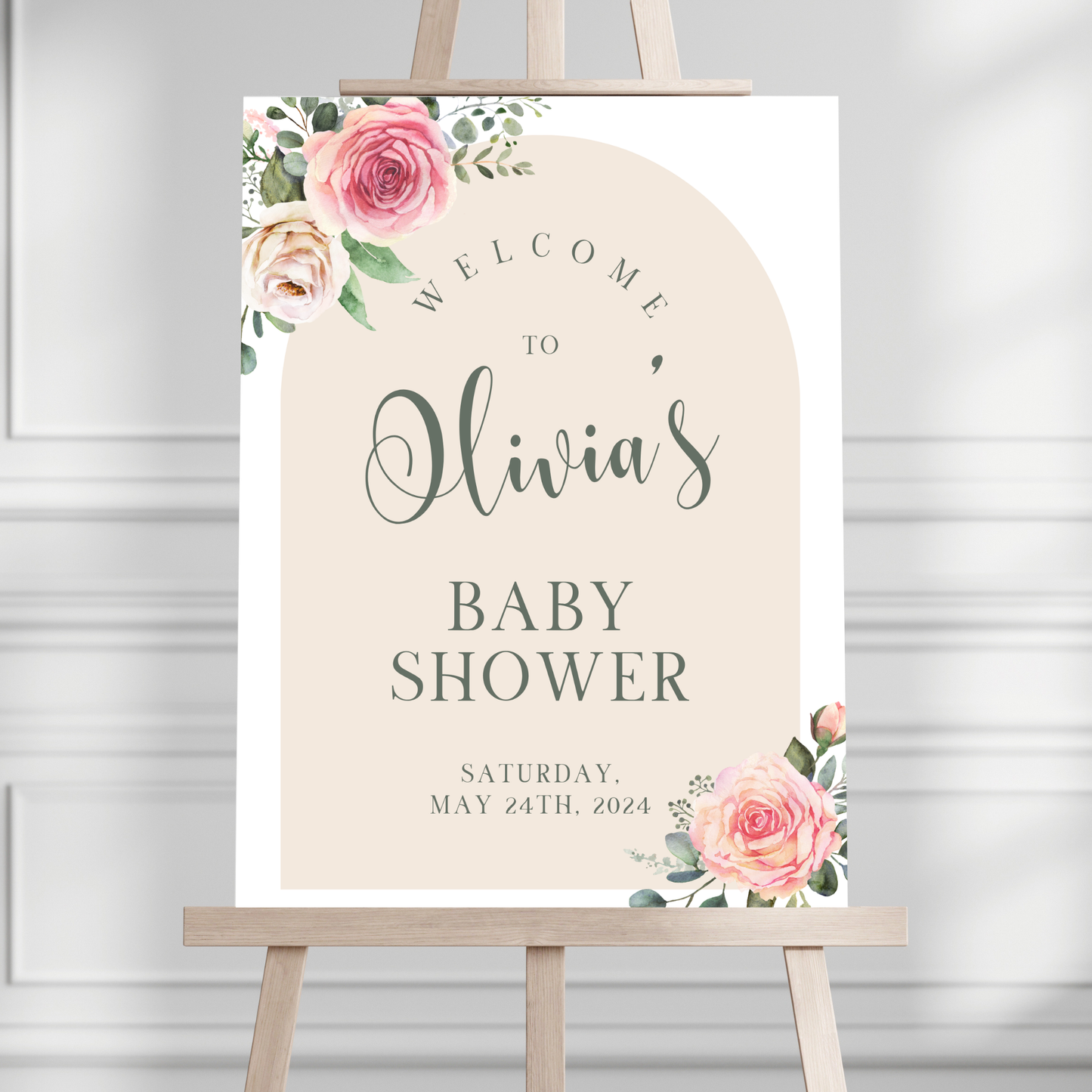 Neutral Floral Arch Baby Shower Welcome Sign