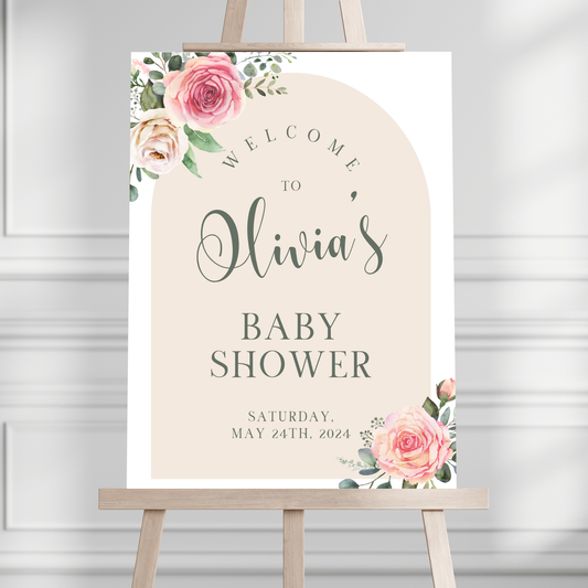 Neutral Floral Arch Baby Shower Welcome Sign - Magnolia Dane Co.