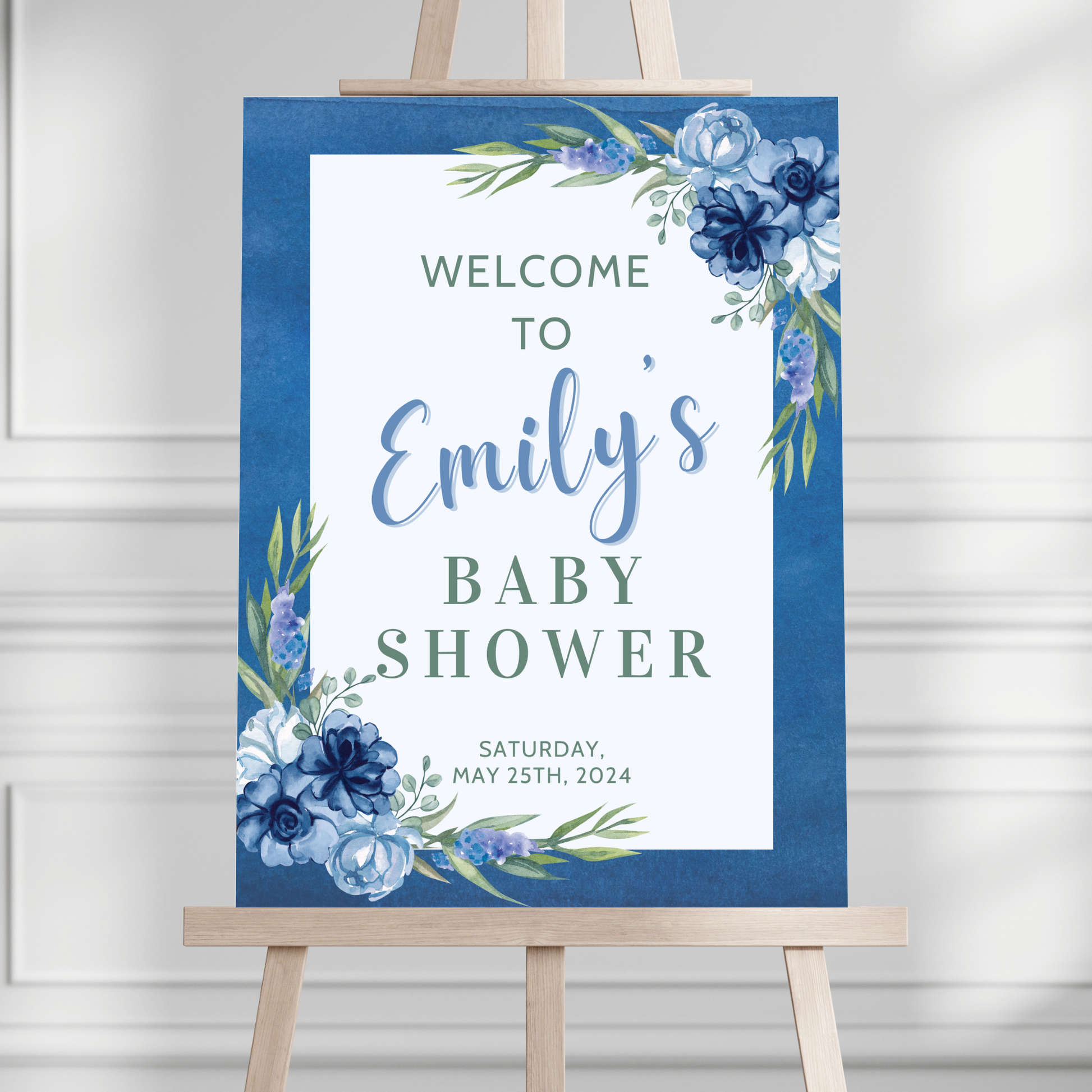Navy Floral Baby Shower Welcome Sign - Magnolia Dane Co.