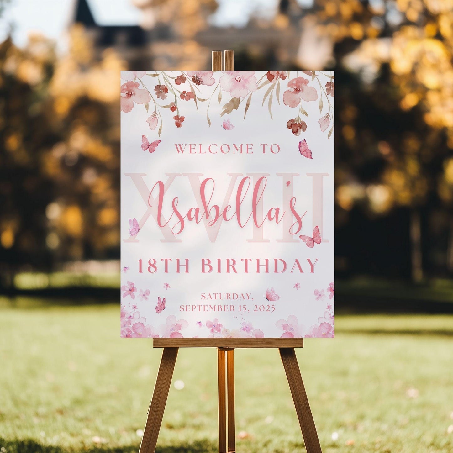 Delicate Floral 18th Birthday Party Welcome Sign