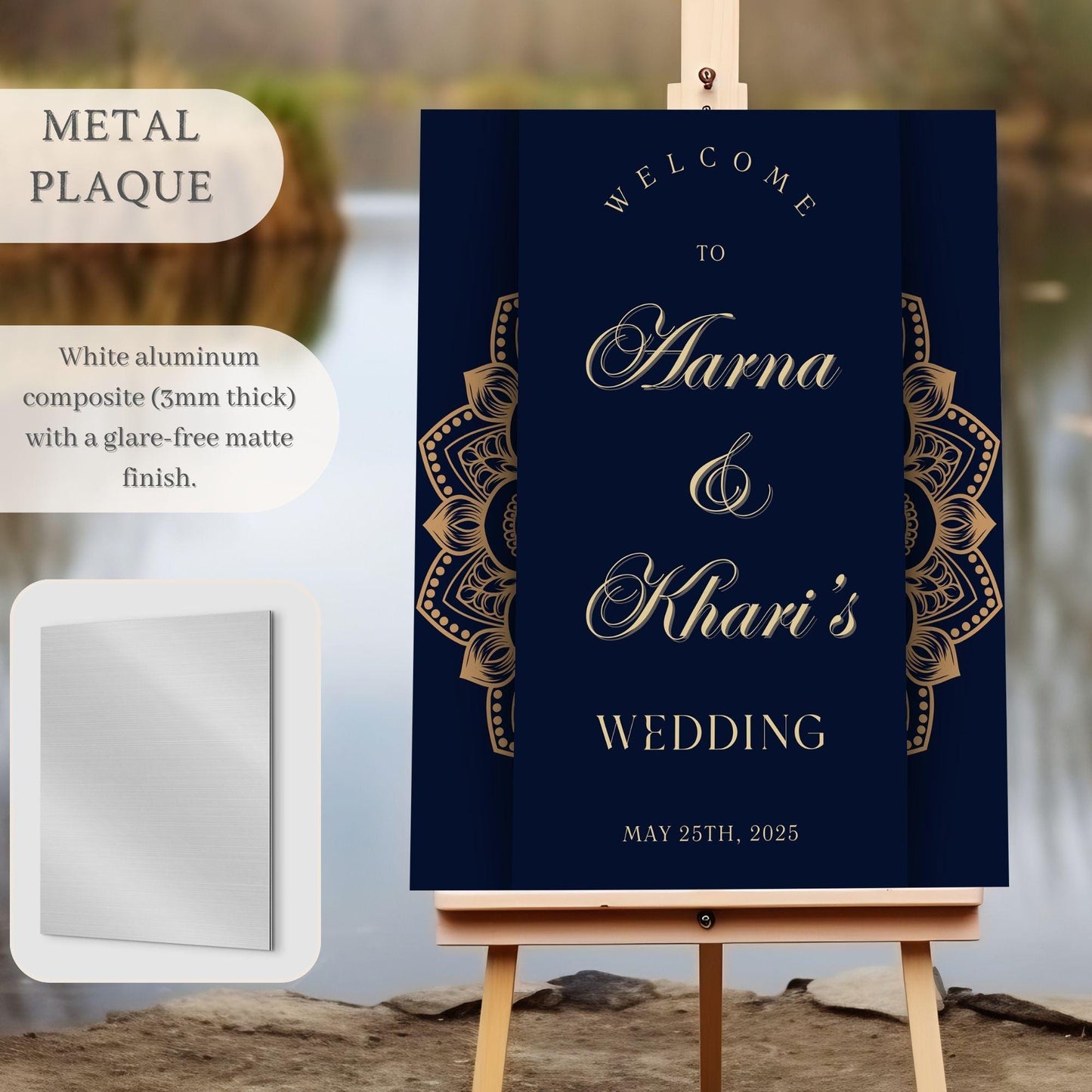 Navy & Gold Indian Wedding Welcome Sign for Mehndi, Sangeet, Haldi etc.