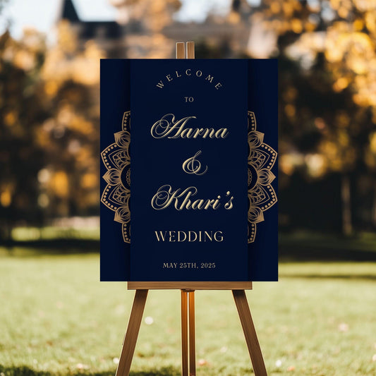 Navy & Gold Indian Wedding Welcome Sign for Mehndi, Sangeet, Haldi etc.