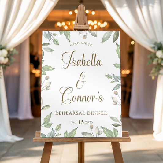 Boho Leaves Rehearsal Dinner Welcome Sign