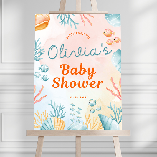Pink & Blue Ocean Baby Shower Welcome Sign - Magnolia Dane Co.