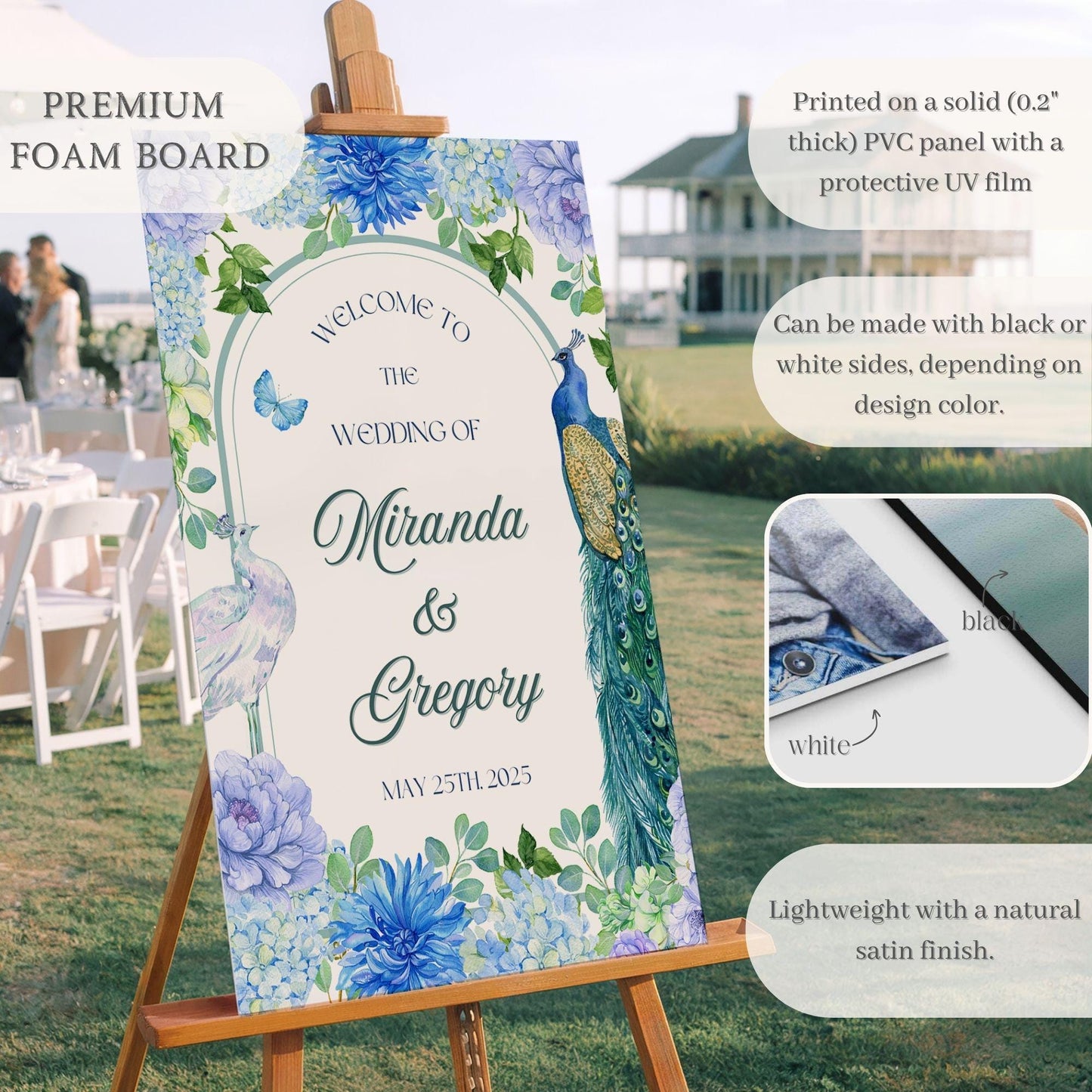 Blue Peacock Indian Wedding Welcome Sign for Mehndi, Sangeet, Haldi etc.