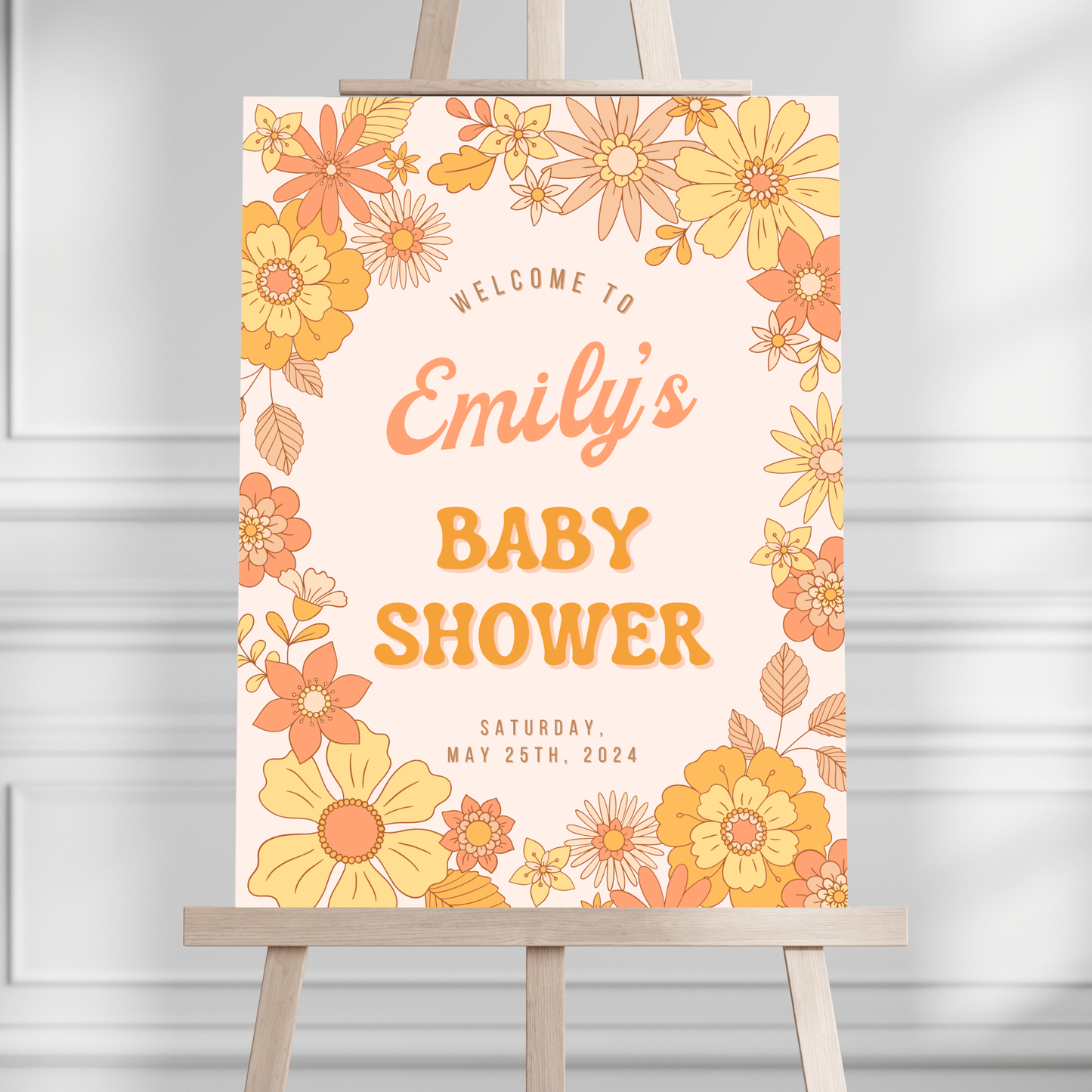 Groovy Flowers Baby Shower Welcome Sign