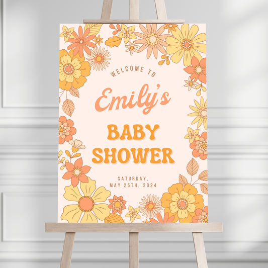 Groovy Flowers Baby Shower Welcome Sign