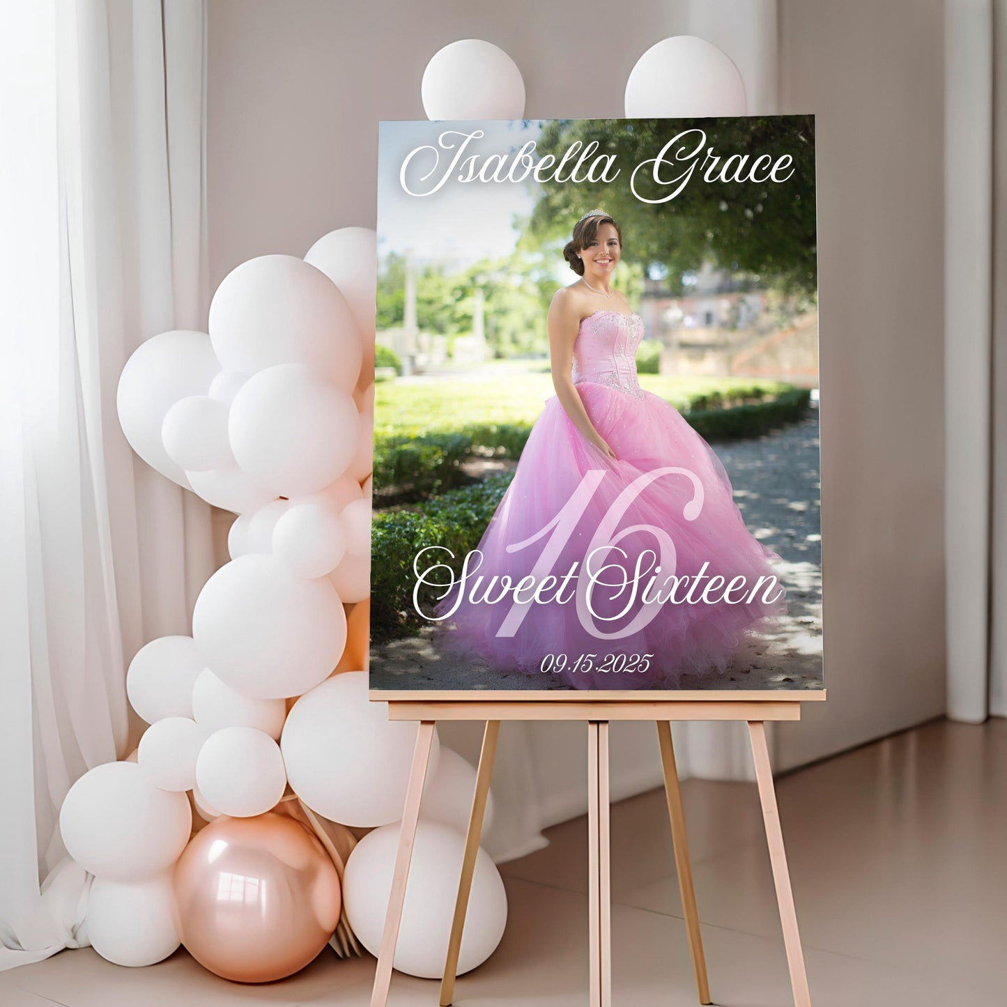 Simple Text Custom Photo "Sweet Sixteen" 16th Birthday Welcome Sign