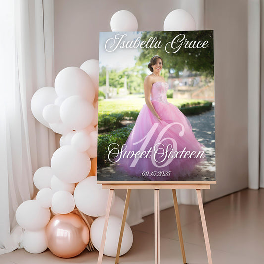 Simple Text Custom Photo "Sweet Sixteen" 16th Birthday Welcome Sign