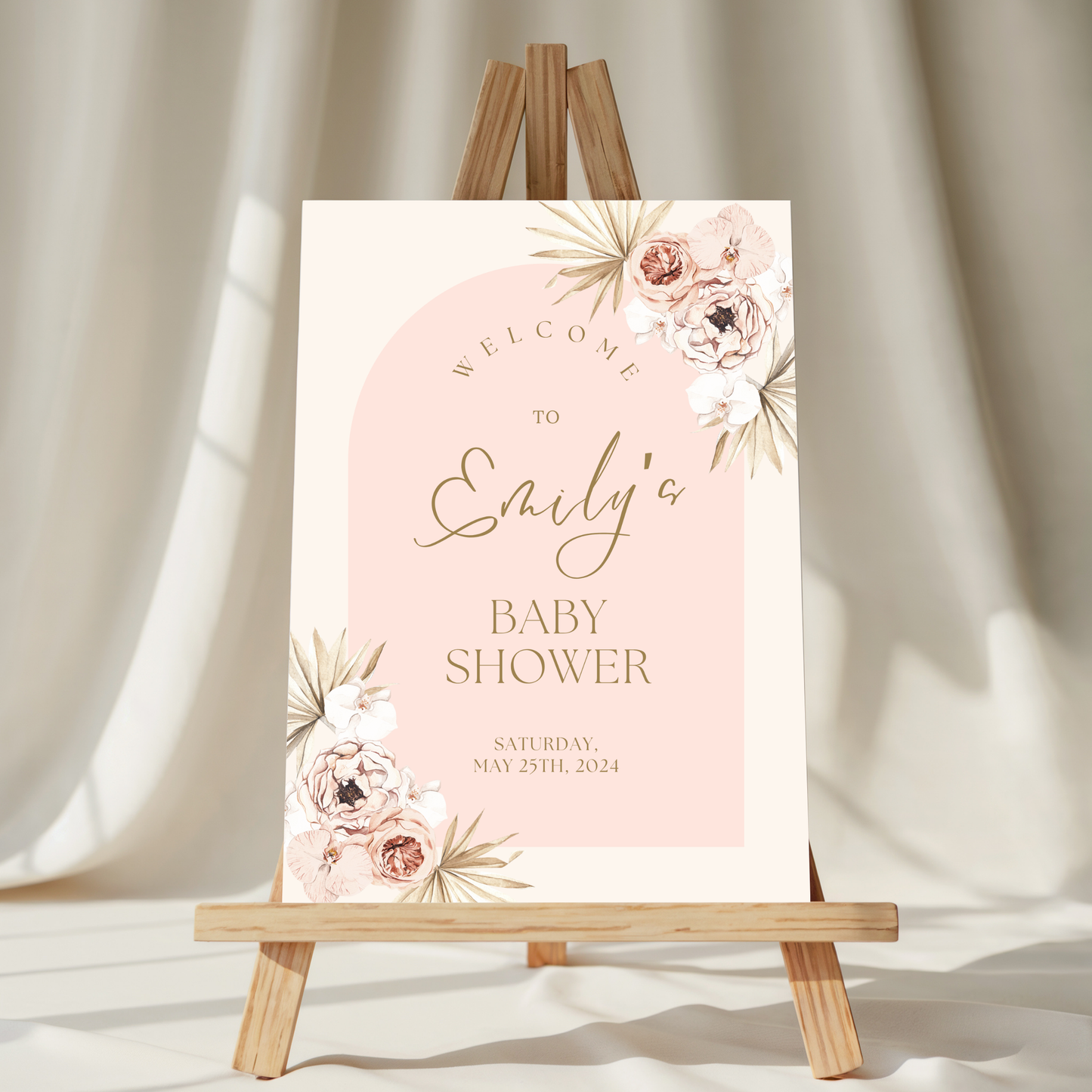 Pink Boho Arch Baby Shower Welcome Sign - Magnolia Dane Co.