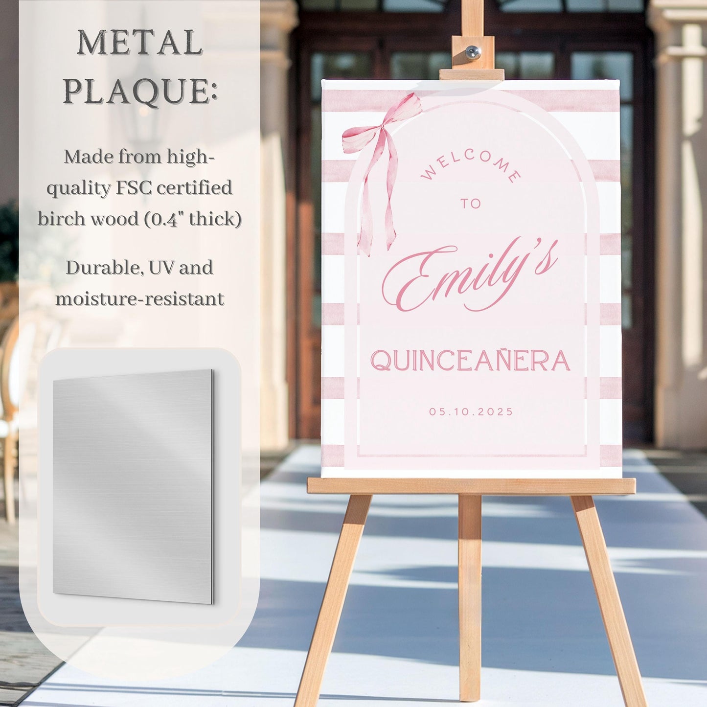 Pink Coquette Bow Striped Quinceañera Welcome Sign