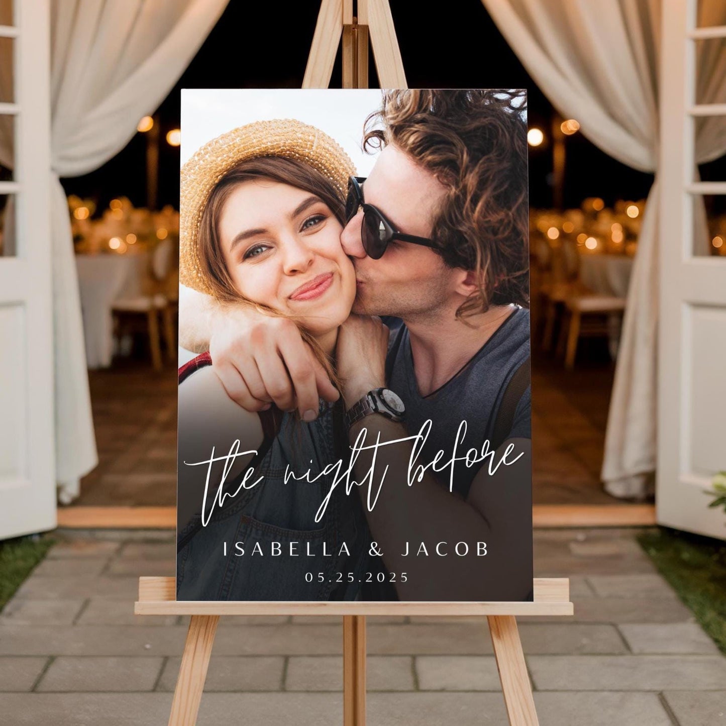 "The Night Before" Calligraphy Rehearsal Dinner Welcome Sign with Photo