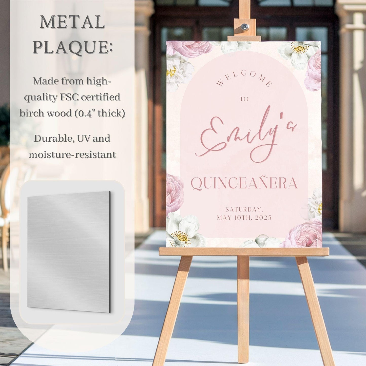 Delicate Floral Arch Quinceañera Welcome Sign