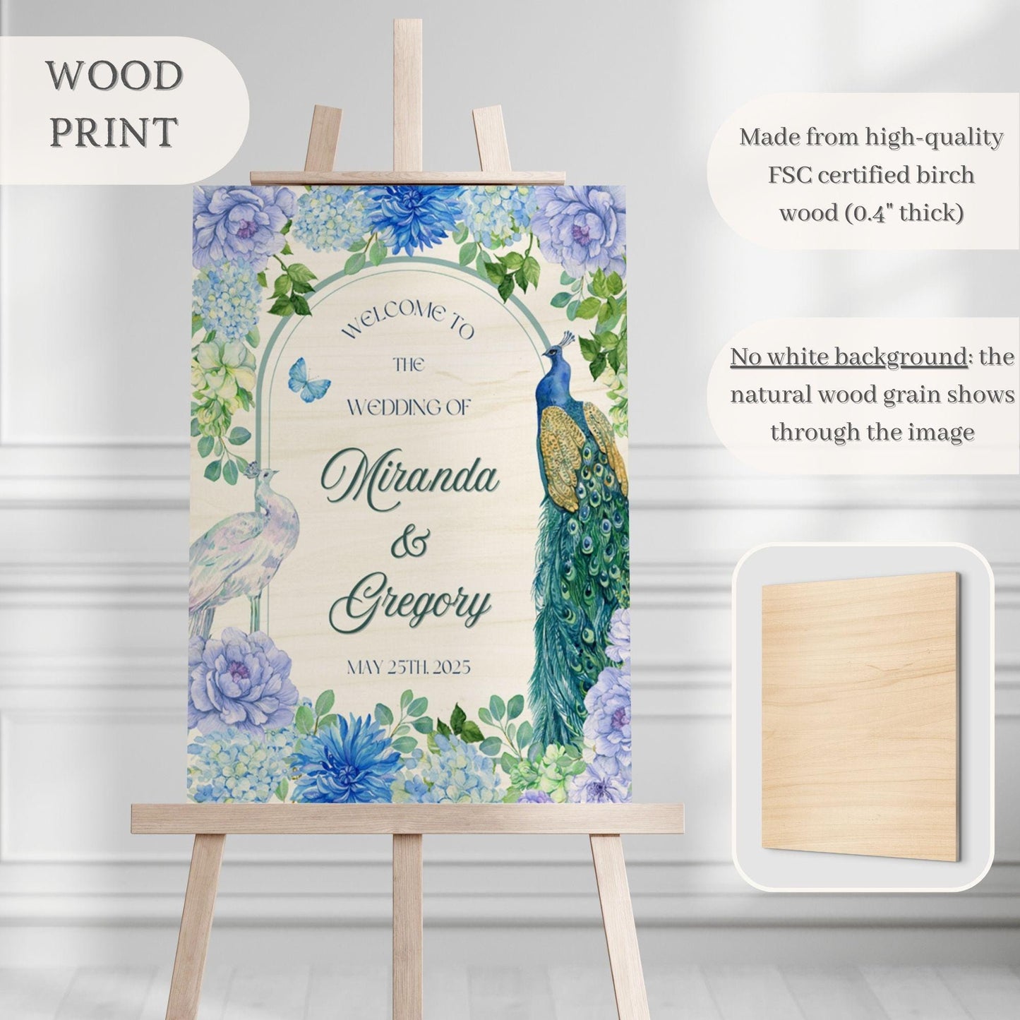 Blue Peacock Indian Wedding Welcome Sign for Mehndi, Sangeet, Haldi etc.