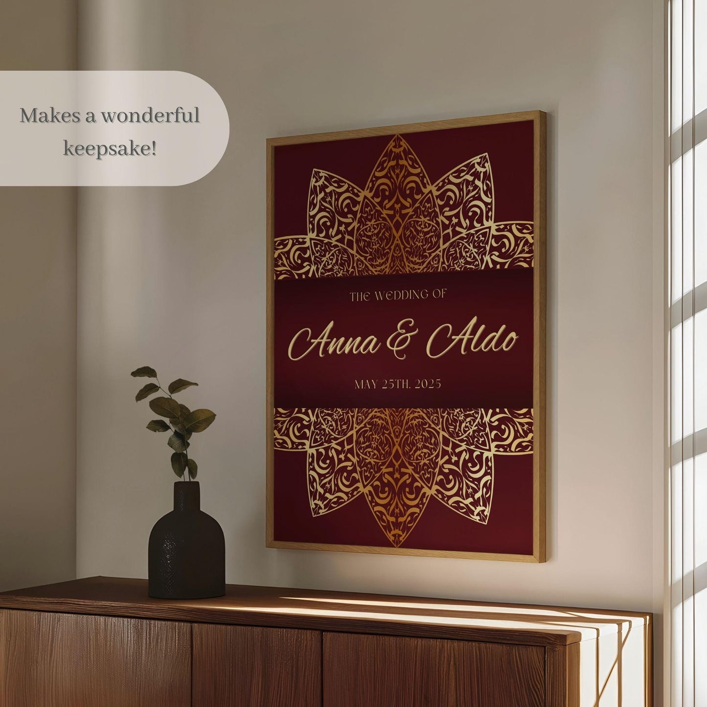 Maroon & gold Intricate Indian Wedding Welcome Sign for Mehndi, Sangeet, Haldi etc.