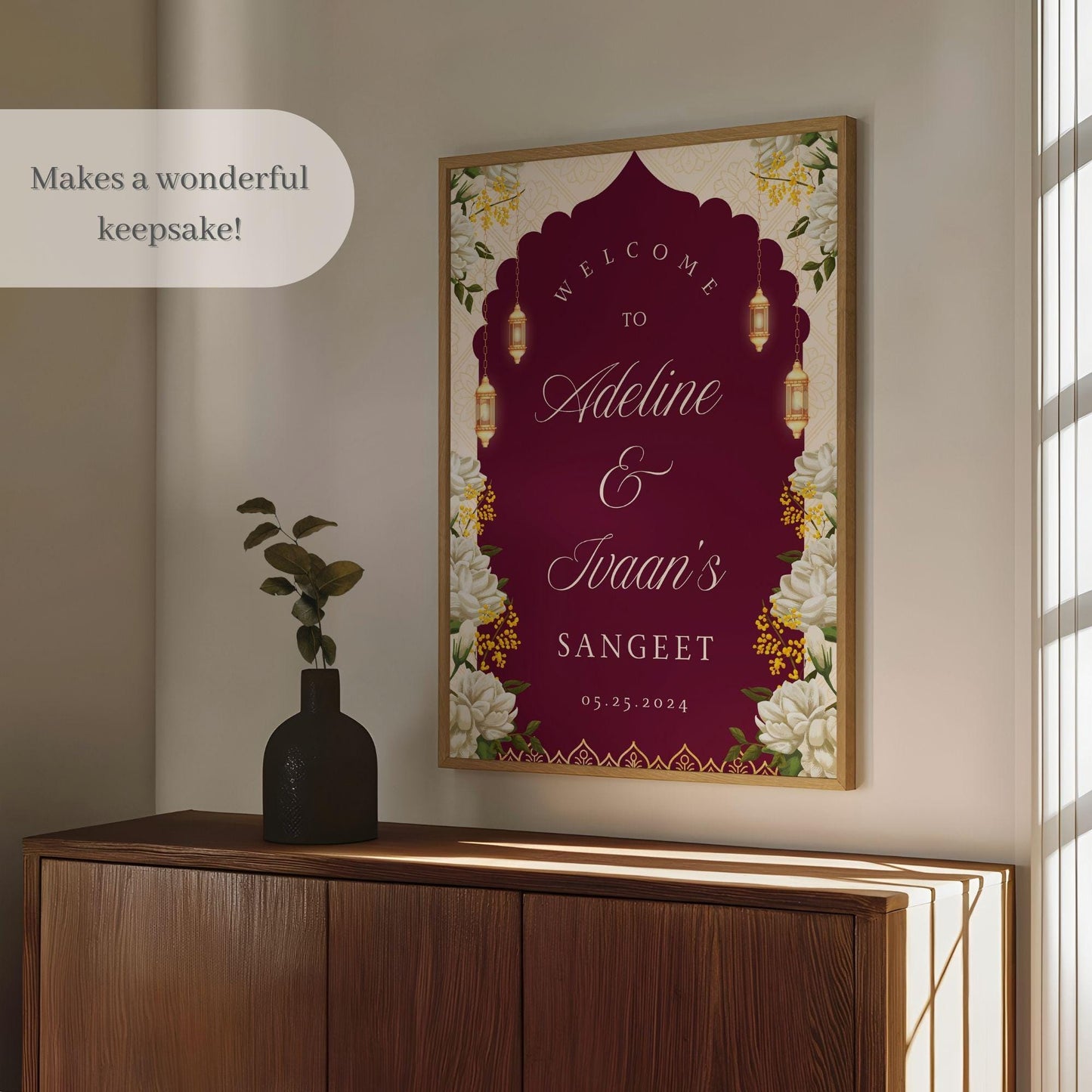Maroon Arch Indian Wedding Welcome Sign for Mehndi, Sangeet, Haldi etc.