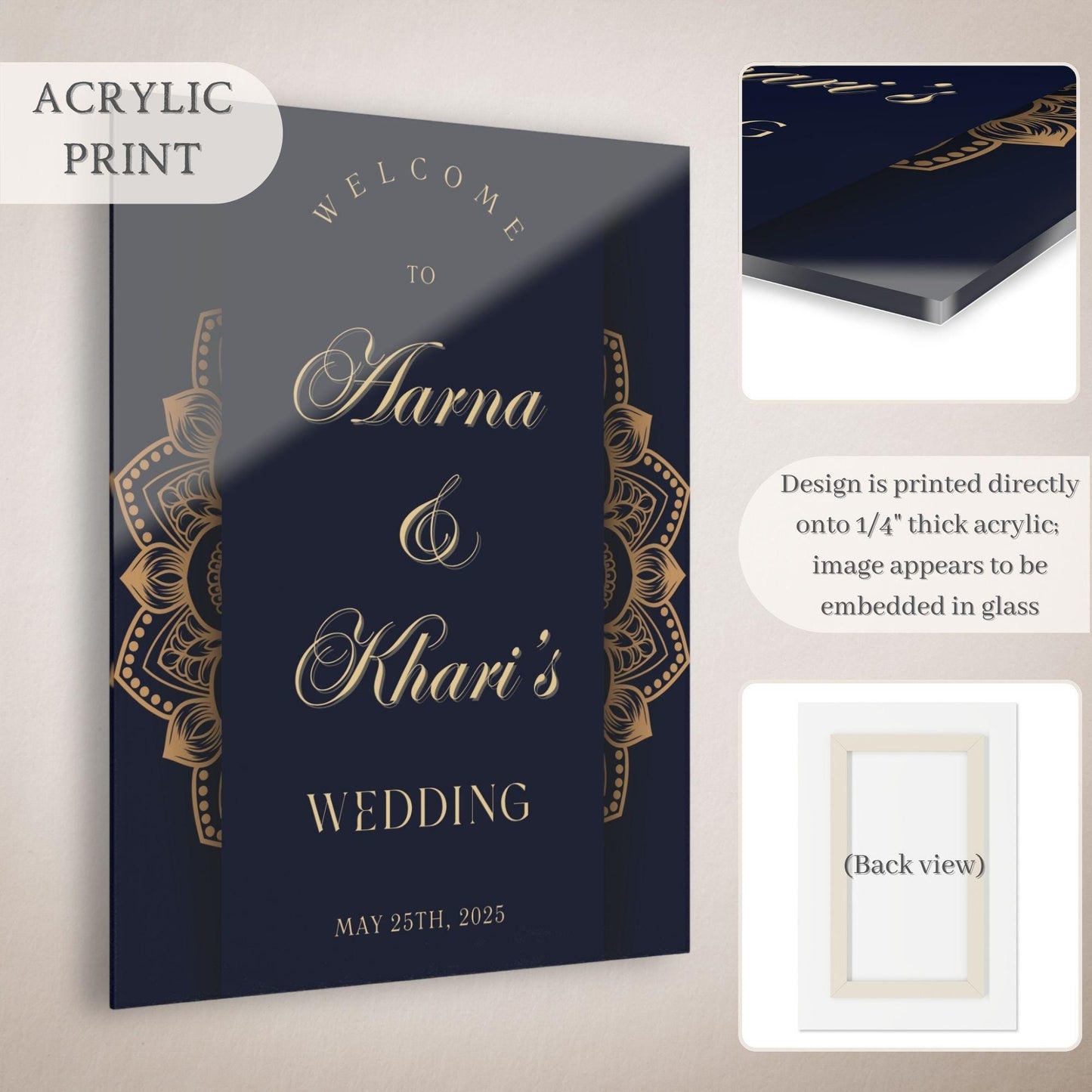 Navy & Gold Indian Wedding Welcome Sign for Mehndi, Sangeet, Haldi etc.