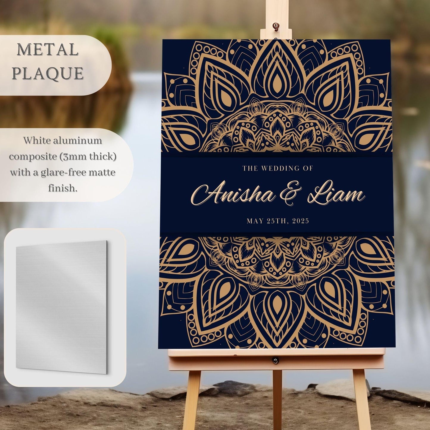 Navy & Gold Intricate Indian Wedding Welcome Sign for Mehndi, Sangeet, Haldi etc.