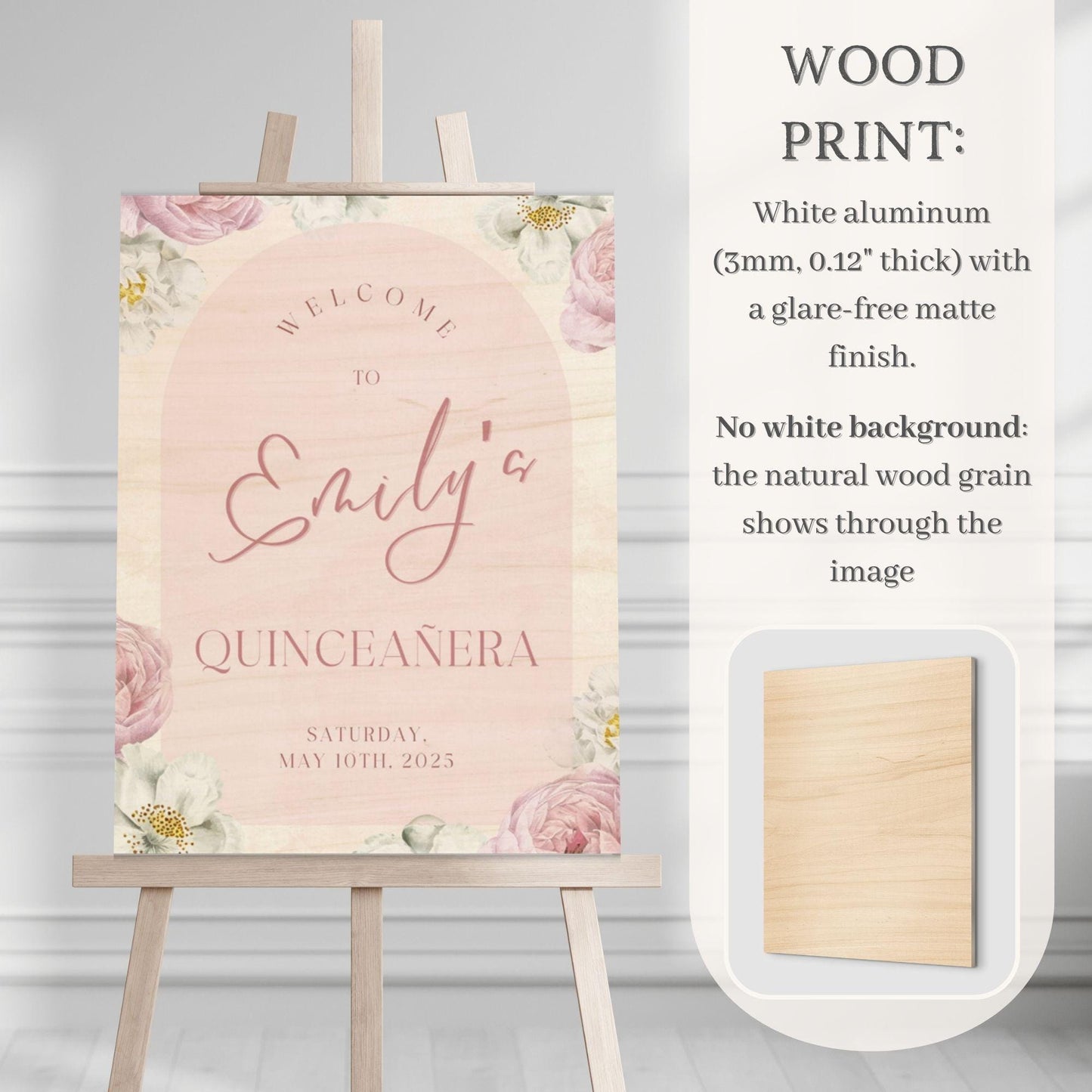 Delicate Floral Arch Quinceañera Welcome Sign