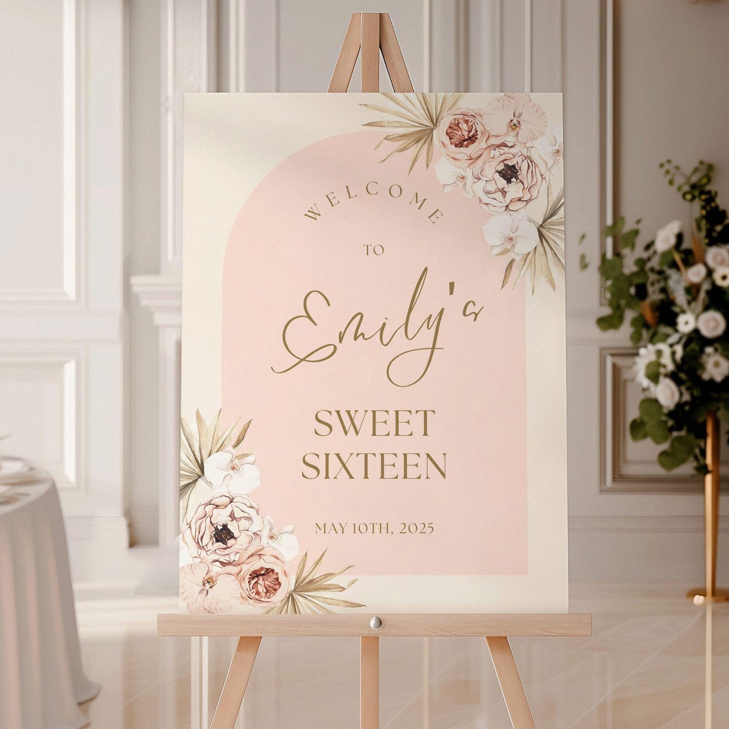 Vintage Boho Arch "Sweet Sixteen" 16th Birthday Welcome Sign