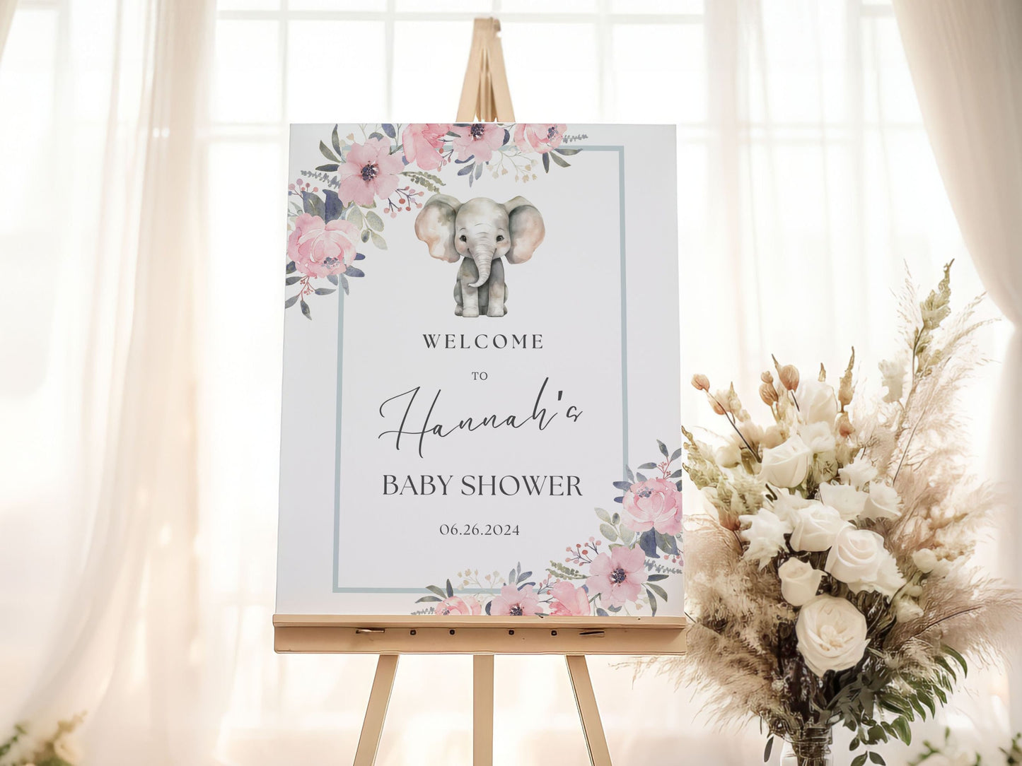 Floral Elephant Baby Shower Welcome Sign