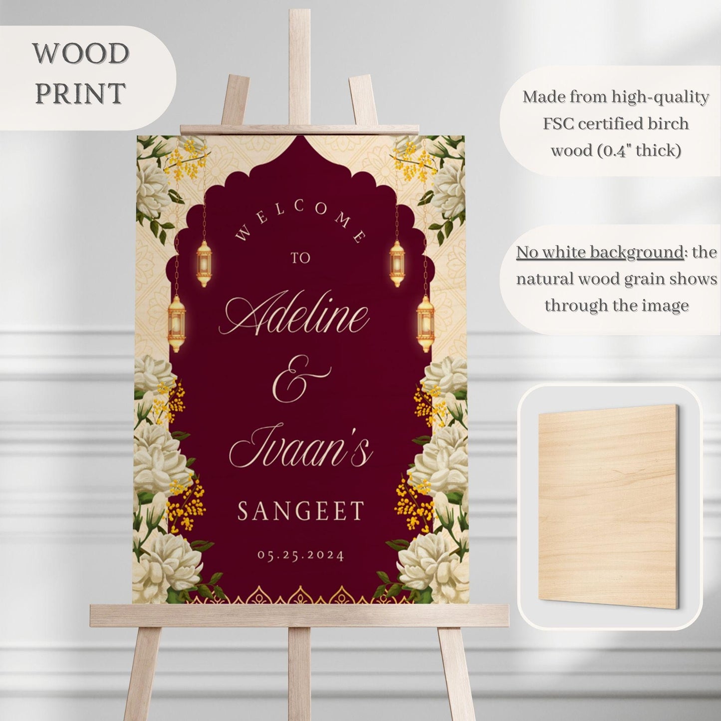 Maroon Arch Indian Wedding Welcome Sign for Mehndi, Sangeet, Haldi etc.