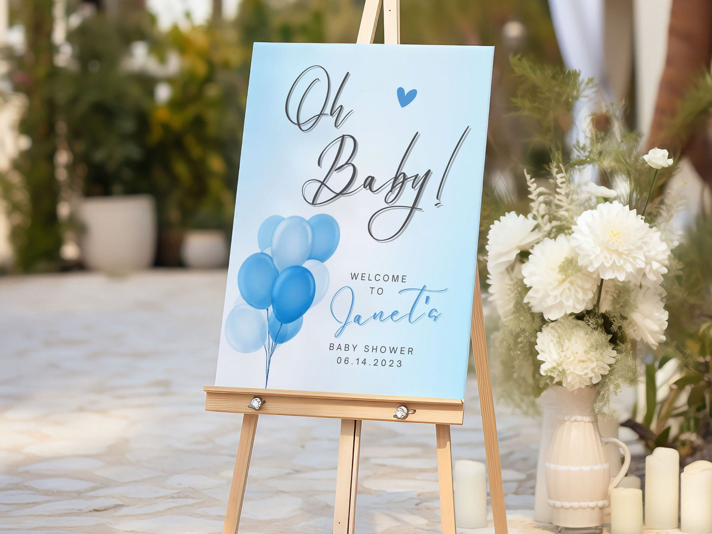 "Oh Baby!" Blue Balloon Baby Shower Welcome Sign - Magnolia Dane Co.