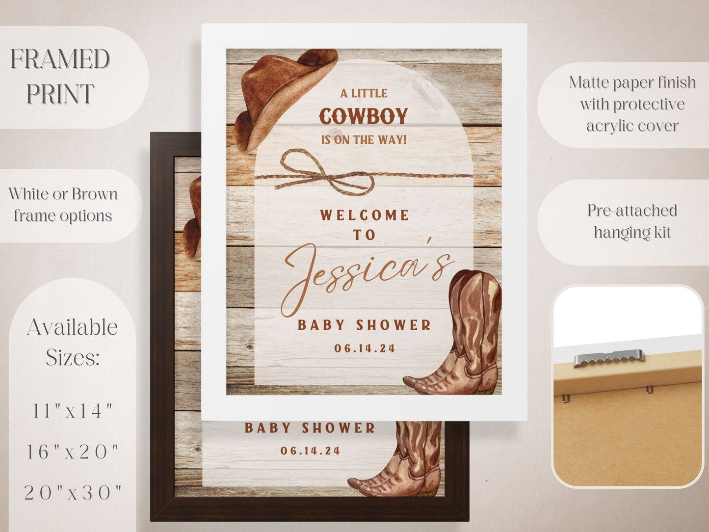 Little Cowboy Baby Shower Welcome Sign - Magnolia Dane Co.