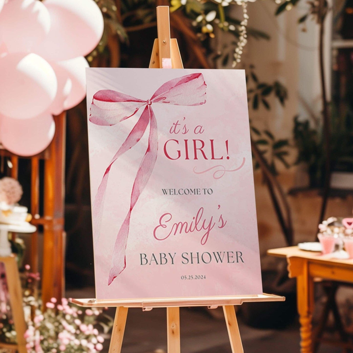 Pink Bow Coquette Baby Shower Welcome Sign - Magnolia Dane Co.