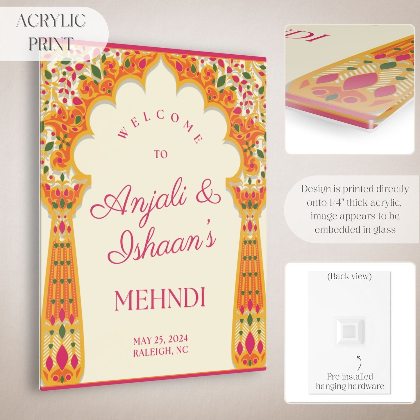 Indian Wedding Sign, Mehndi Decor, Sangeet Welcome Sign, Haldi Welcome Sign, Punjabi Personalized Acrylic Welcome Sign, Custom Indian Decor - Magnolia Dane Co.