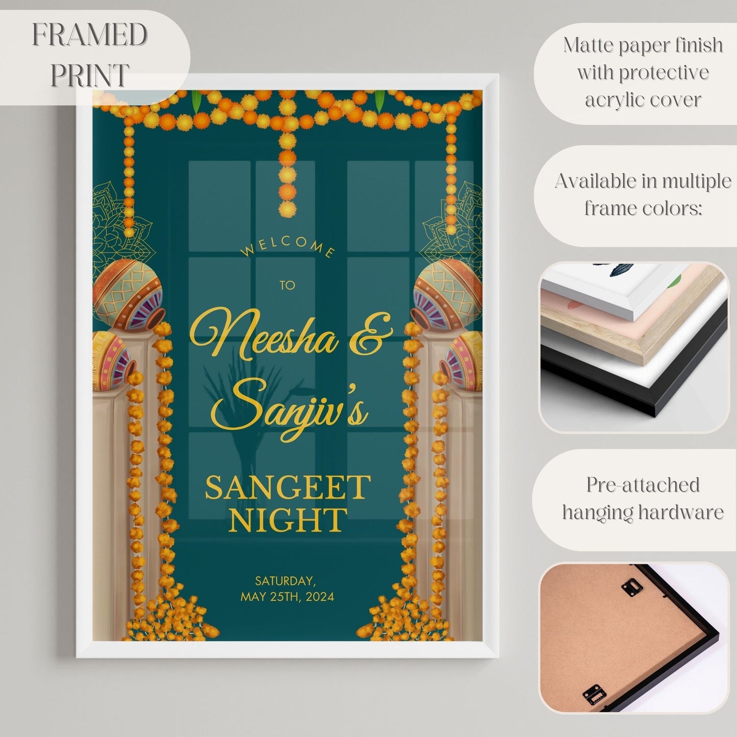 Indian Wedding Sign, Mehndi Decor, Sangeet Welcome Sign, Haldi Welcome Sign, Punjabi Personalized Acrylic Welcome Sign, Custom Indian Decor - Magnolia Dane Co.