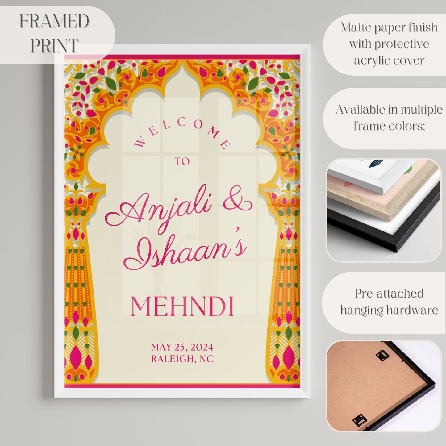 Indian Wedding Sign, Mehndi Decor, Sangeet Welcome Sign, Haldi Welcome Sign, Punjabi Personalized Acrylic Welcome Sign, Custom Indian Decor - Magnolia Dane Co.