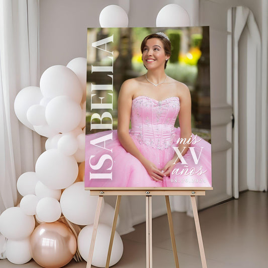 Modern Name Custom Photo Quinceañera Welcome Sign