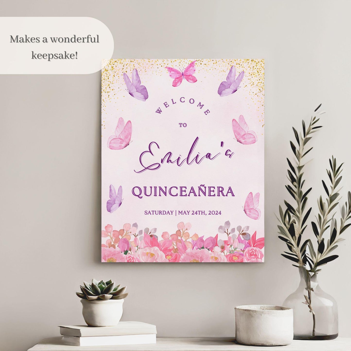 Butterfly Garden Quinceañera Welcome Sign