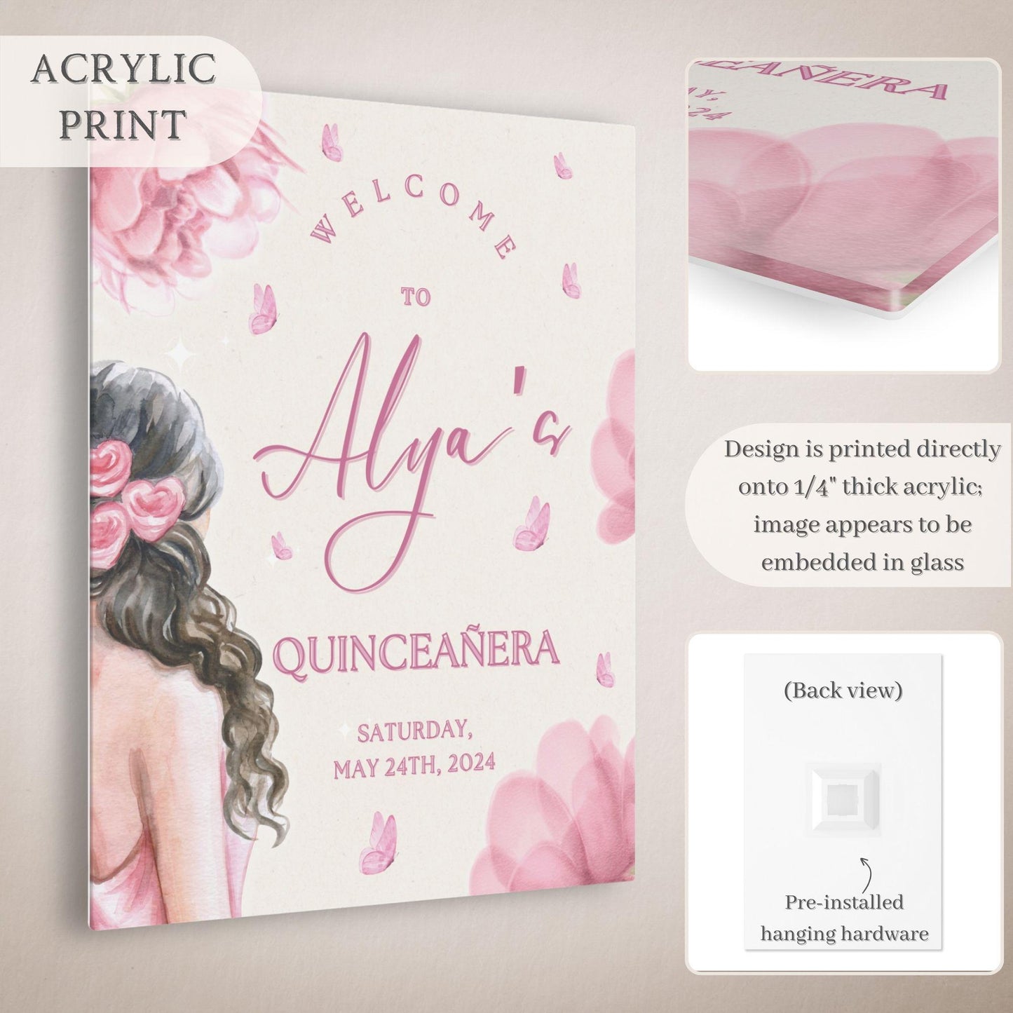 Floral Silhouette Quinceañera Welcome Sign