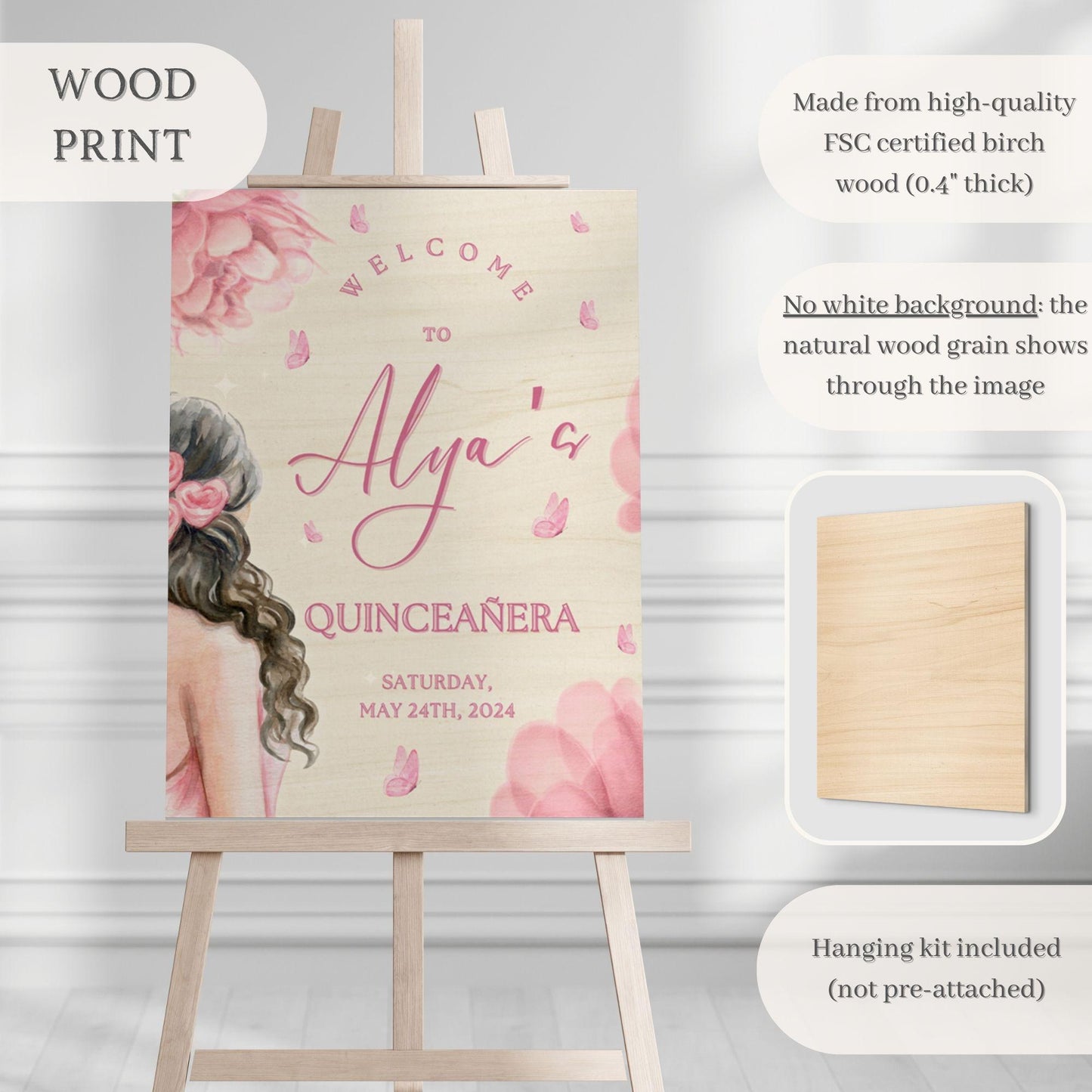 Floral Silhouette Quinceañera Welcome Sign