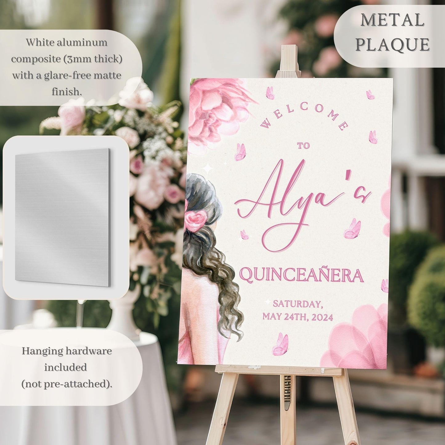 Floral Silhouette Quinceañera Welcome Sign