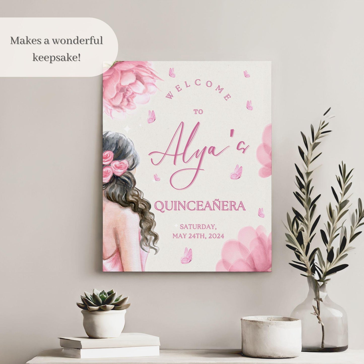 Floral Silhouette Quinceañera Welcome Sign